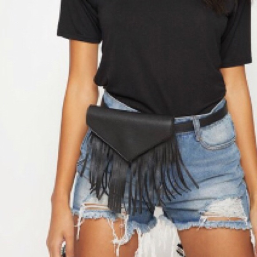 Black fringe fanny pack